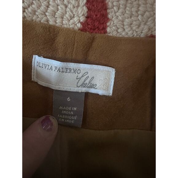 Women 6 Olivia Palermo Chelsea28 Brown Bistre Leather Belted Suede Shorts - Picture 5 of 5